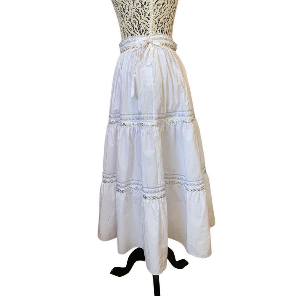 Ralph Lauren Black Label Cotton Tiered Midi Skirt White Size 8 - Picture 2 of 12